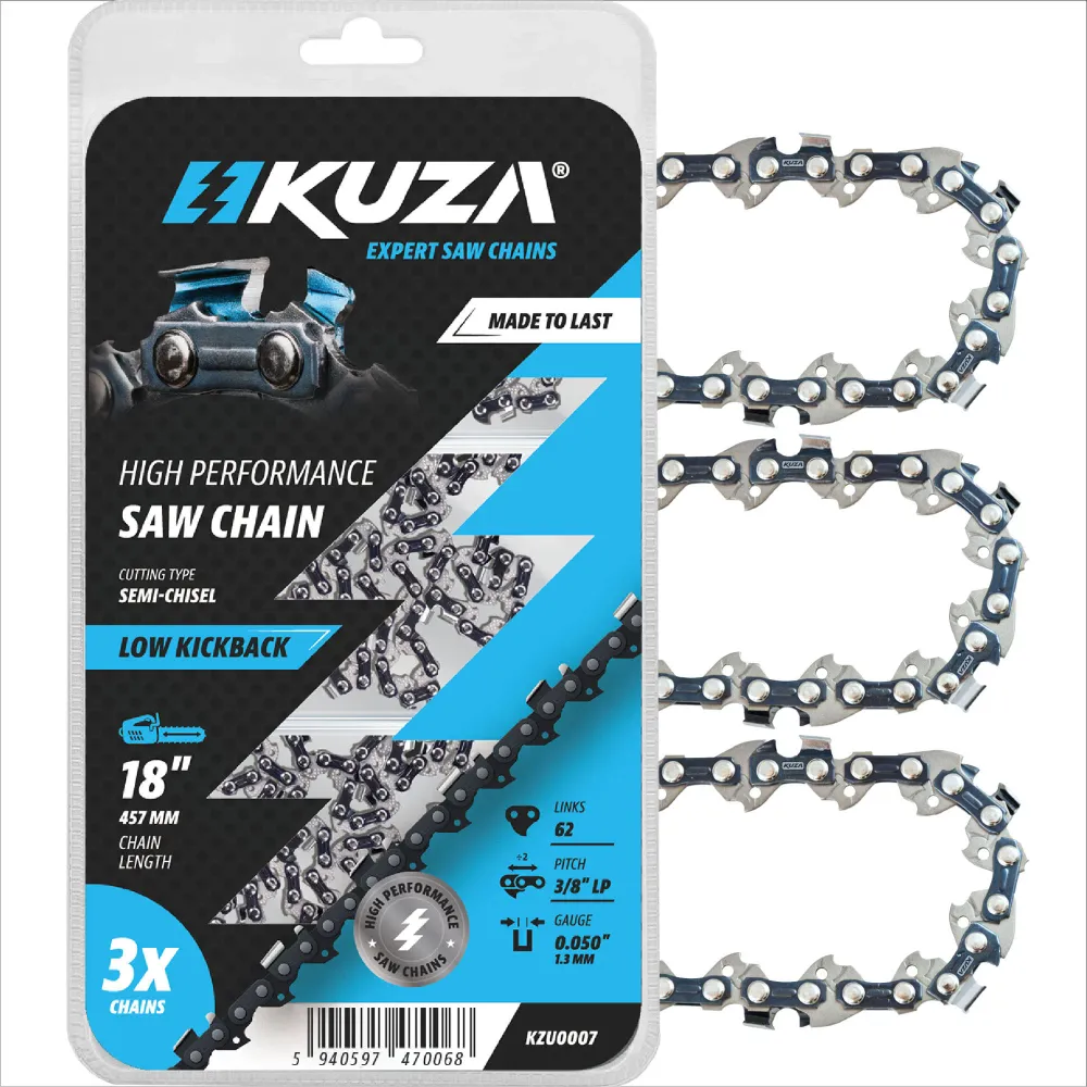 Set 3 lanturi pentru drujba Kuza, lungime 18", pas 3/8" LP, grosime 050"-1.3 mm, 62 Zale, 3 lanturi/pachet