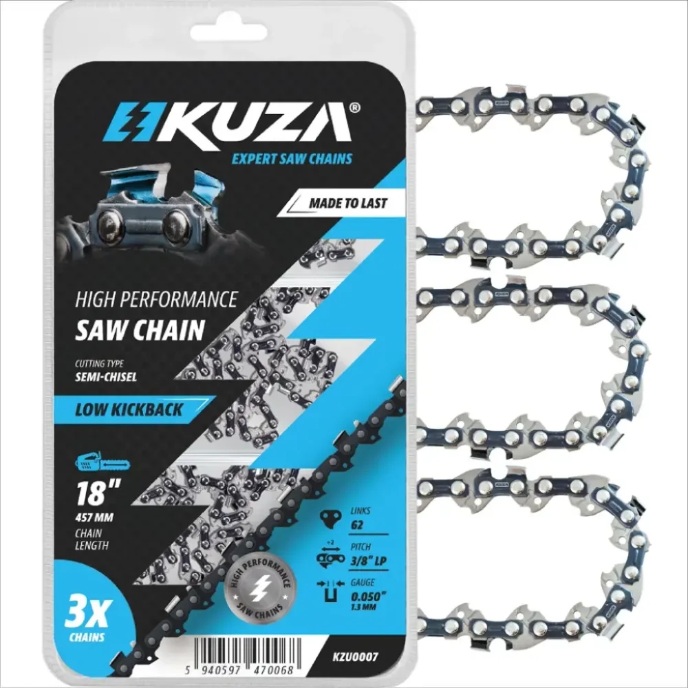 Set 3 lanturi pentru drujba Kuza, lungime 18", pas 3/8" LP, grosime 050"-1.3 mm, 62 Zale, 3 lanturi/pachet