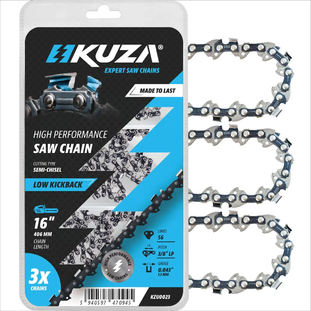 Set 3 lanturi pentru drujba Kuza, lungime 18", pas 3/8" LP, grosime 050"-1.3 mm, 62 Zale, 3 lanturi/pachet