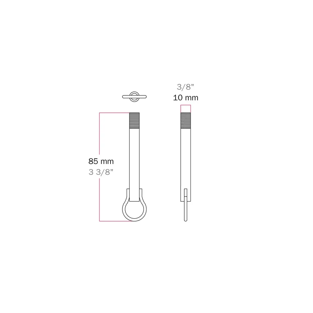 Bară filetată cu cârlig sudat pentru candelabre cu lanț - Lungime 85 mm (M10x1)