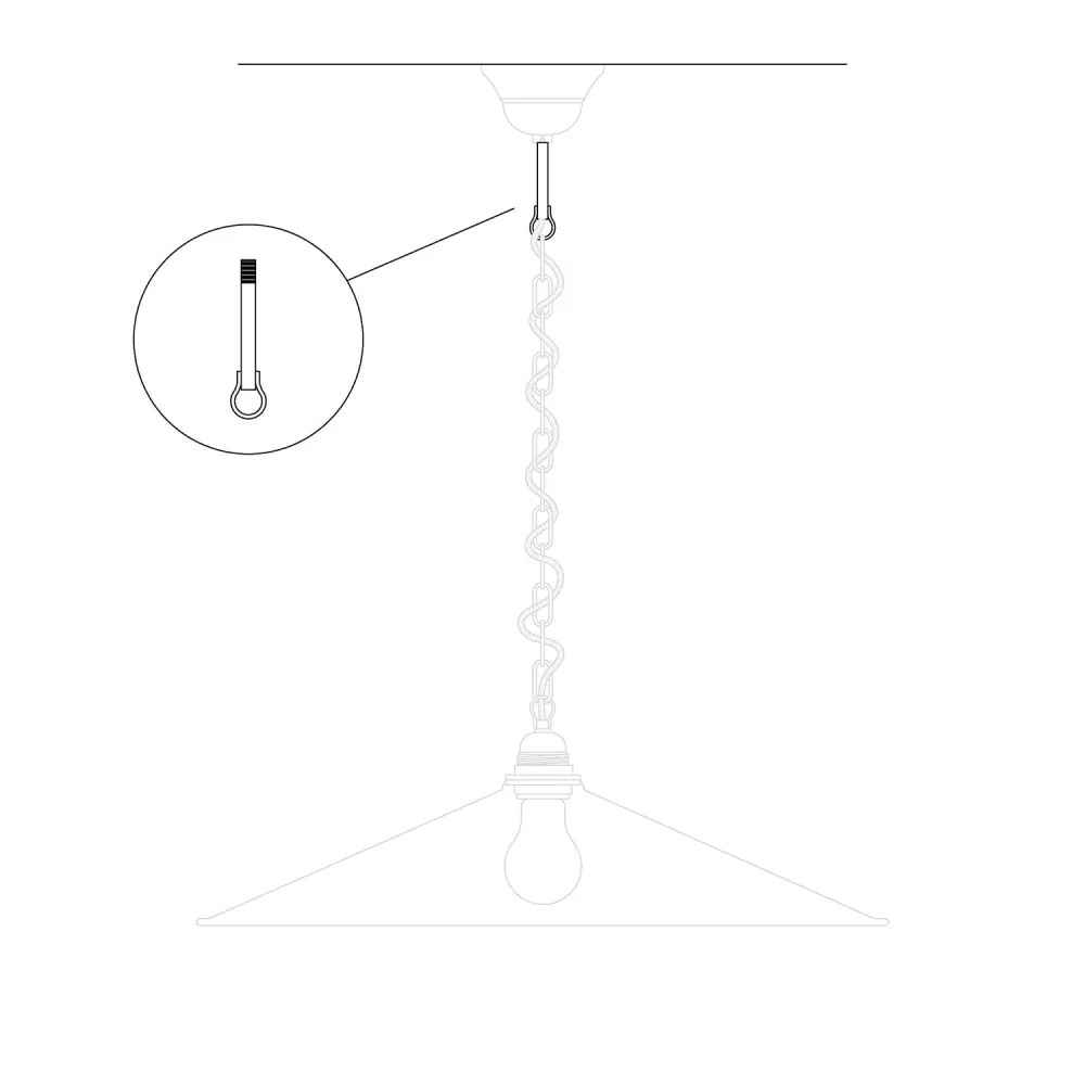 Bară filetată cu cârlig sudat pentru candelabre cu lanț - Lungime 85 mm (M10x1)