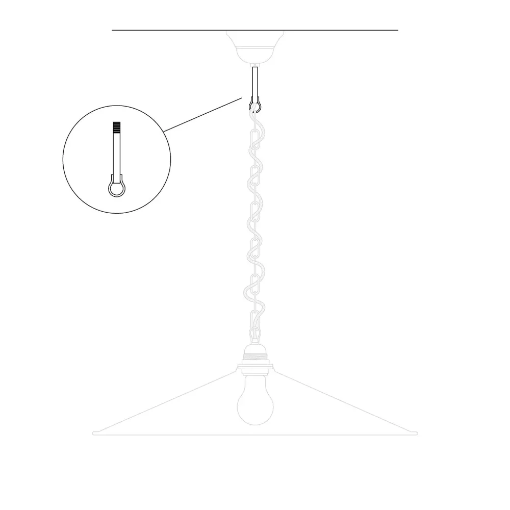 Bară filetată cu cârlig sudat pentru candelabre cu lanț - Lungime 85 mm (M10x1)