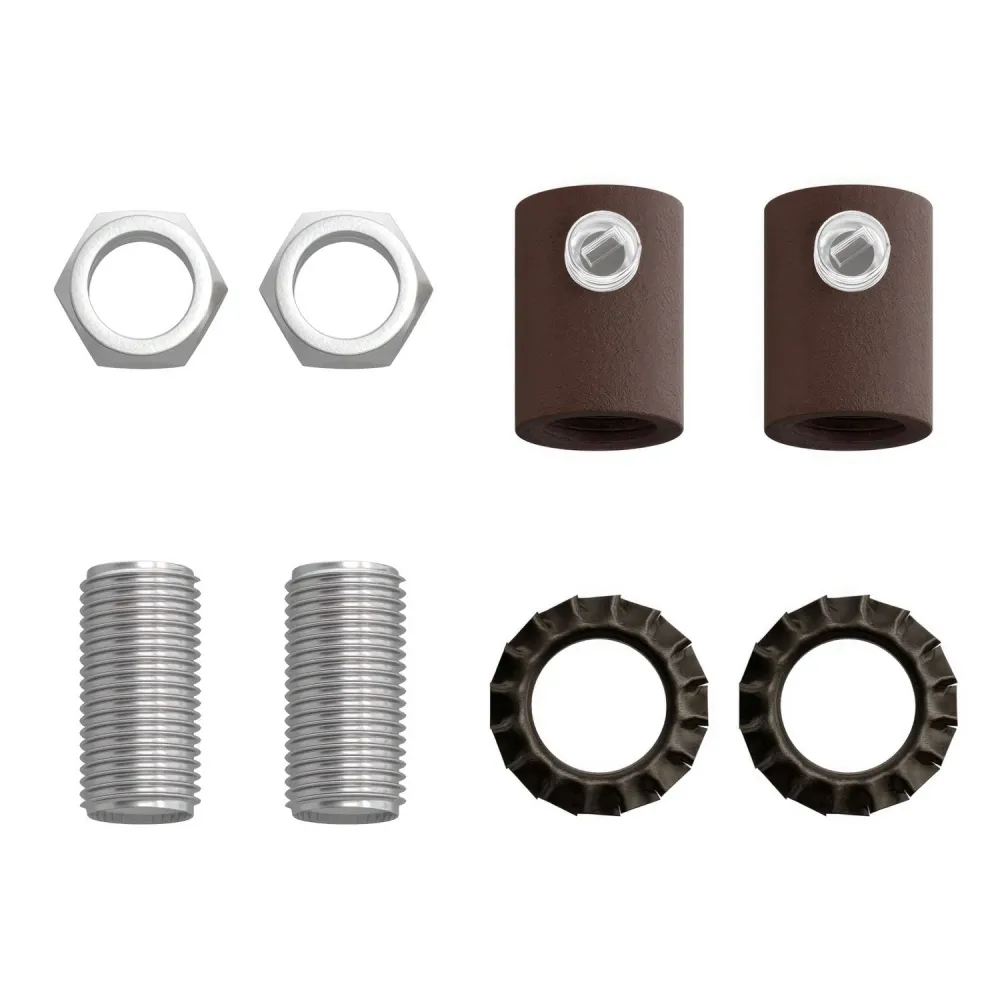 Element cilindric pentru cablu din metal, complet cu tijă, piuliță și șaibă - Rugina închisă lăcuită