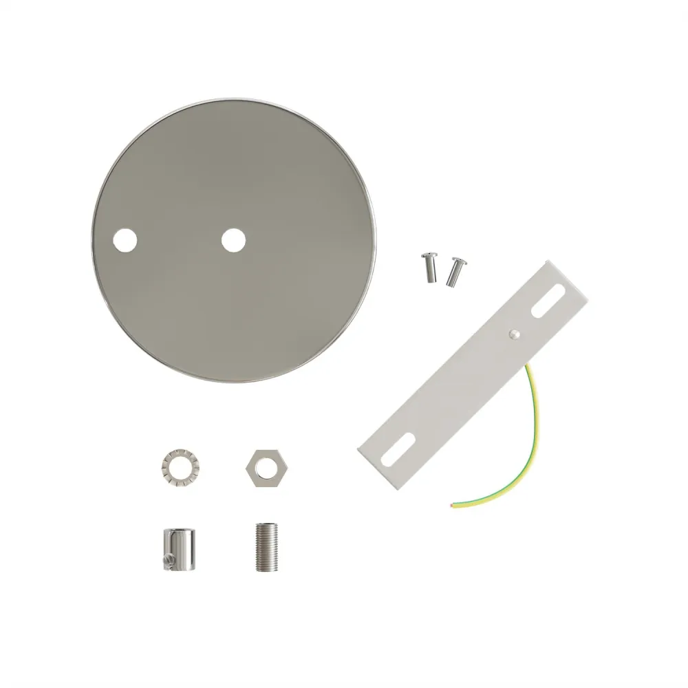 Kit Rozetă de tavan cilindrică din metal Ø 120 mm cu 2 găuri centrale și decentrate - Crom