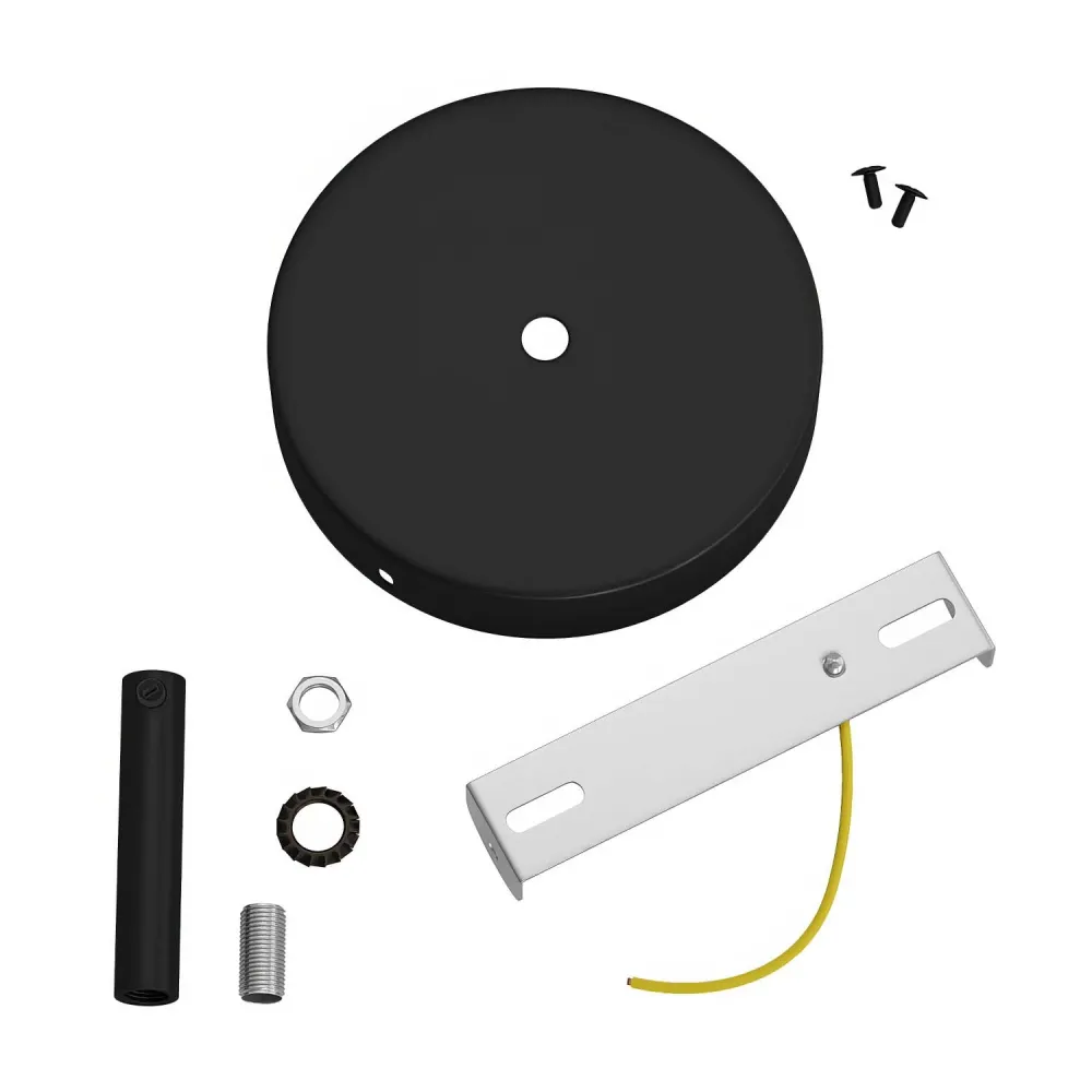 Kit rozetă de tavan cilindrică din metal cu pentru cabluri de 7 cm - Negru