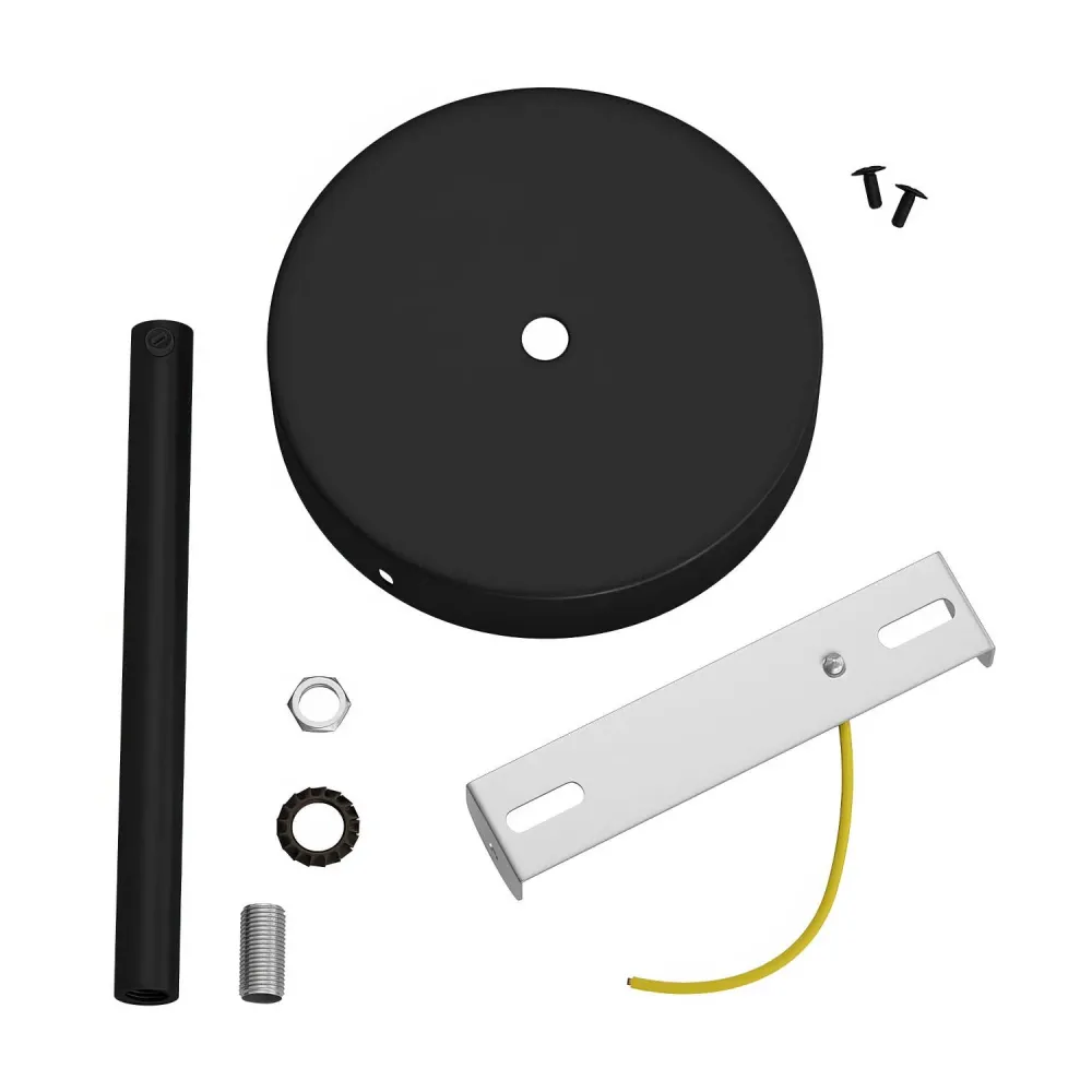 Kit rozetă de tavan cilindrică din metal cu pentru cabluri de 15 cm - Negru