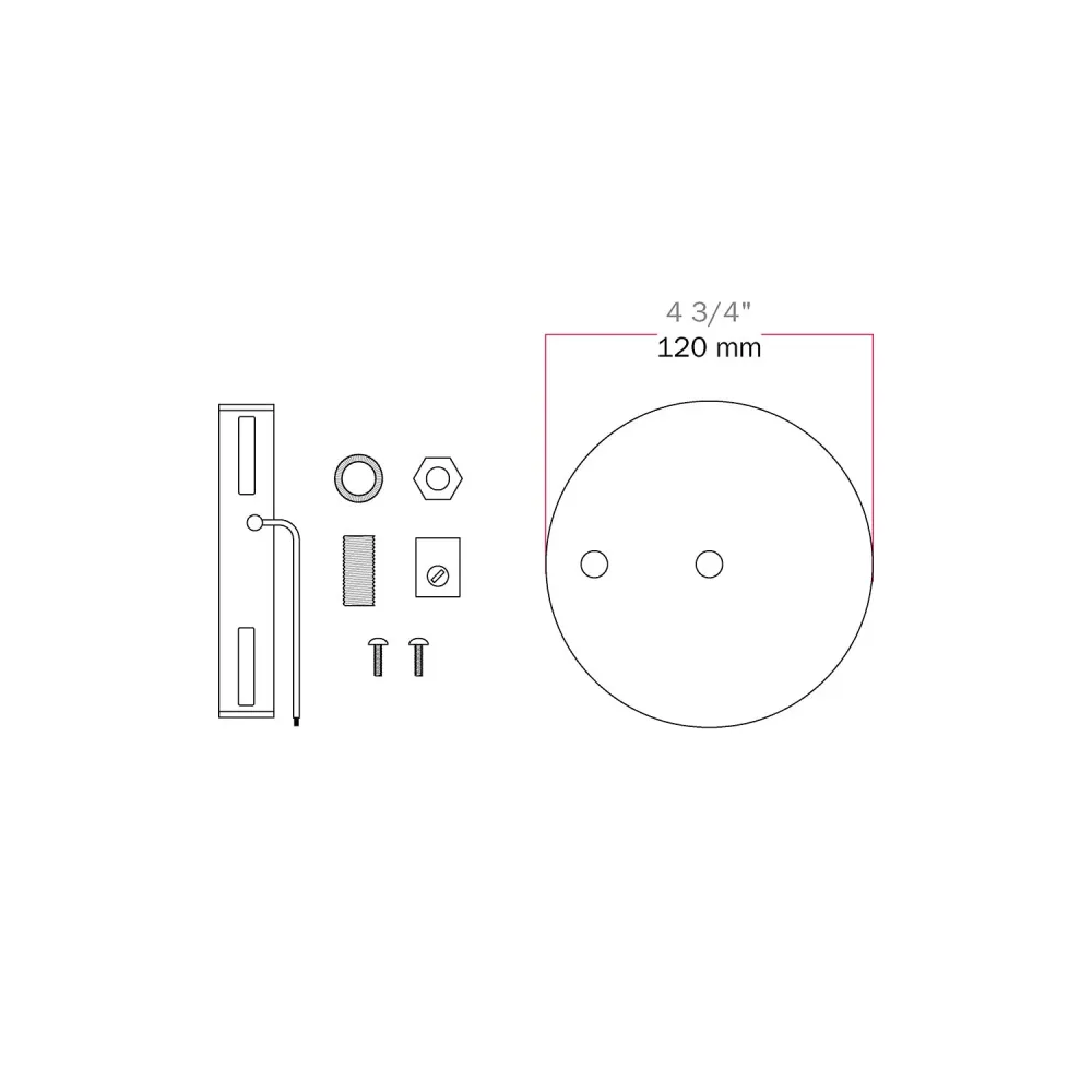 Kit Rozetă de tavan cilindrică din metal Ø 120 mm cu 2 găuri, centrală și decalat - Negru Mat