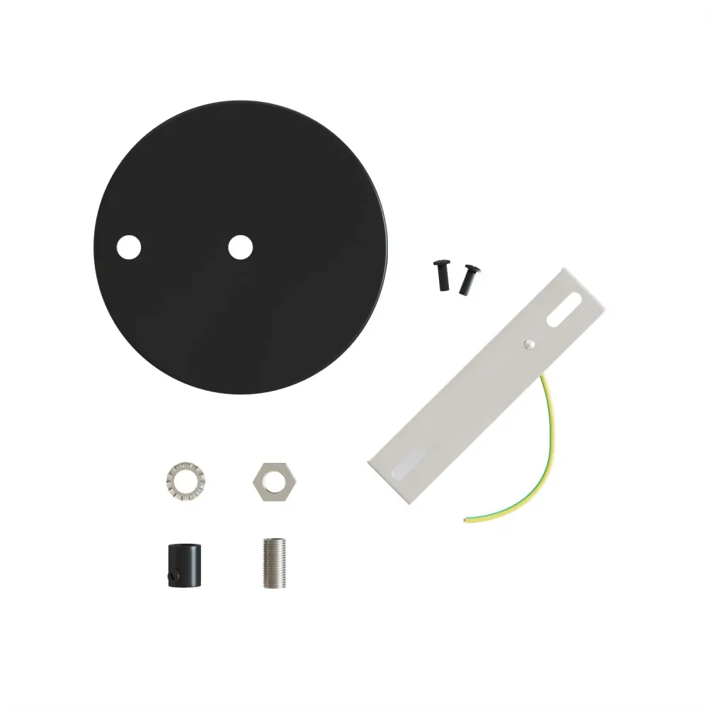Kit Rozetă de tavan cilindrică din metal Ø 120 mm cu 2 găuri, centrală și decalat - Negru Mat
