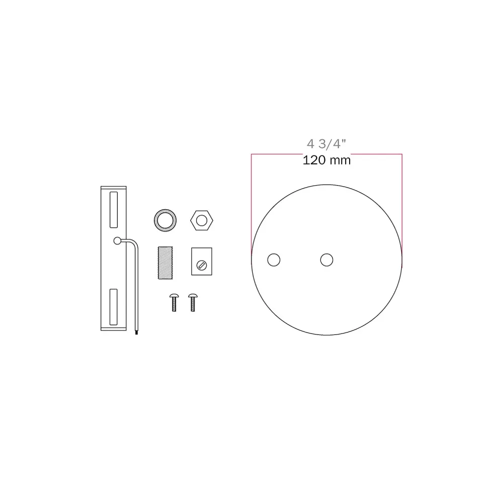 Kit Rozetă de tavan cilindrică din metal Ø 120 mm cu 2 găuri centrale și decentrate - Crom