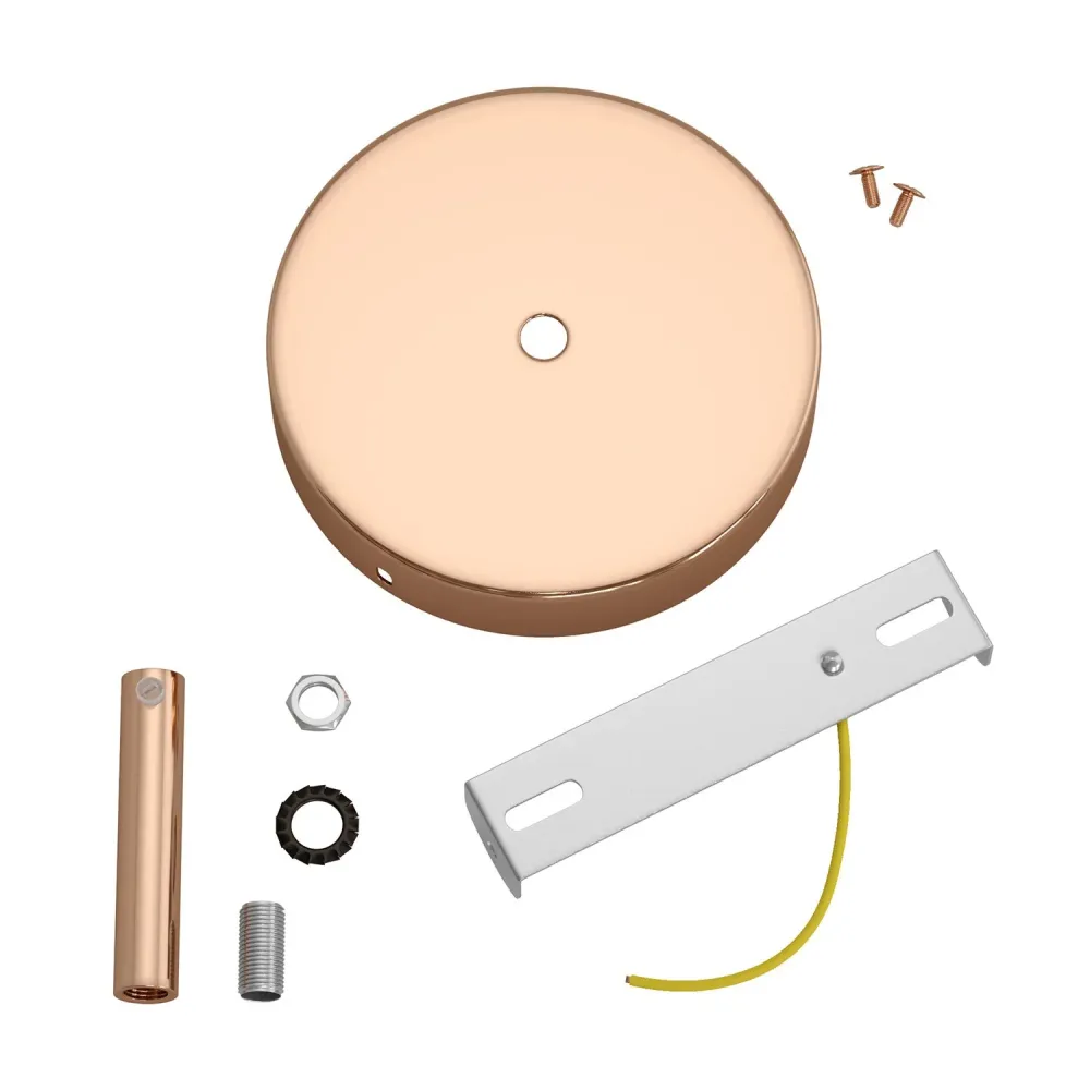 Kit rozetă de tavan cilindrică din metal cu sistem pentru cabluri de 7 cm - Cupru