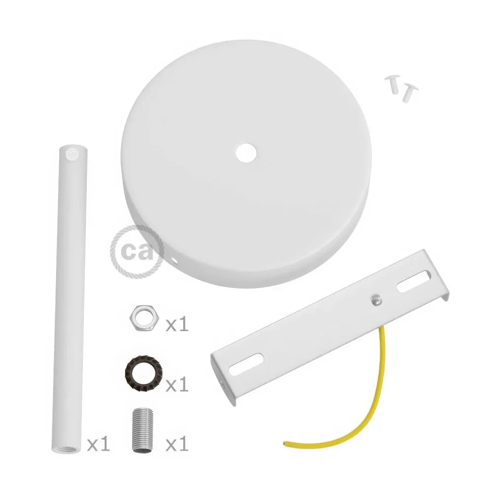Kit rozetă de tavan cilindrică din metal cu pentru cabluri de 15 cm - Alb mat