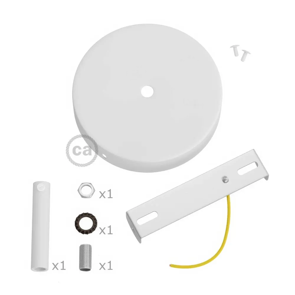 Kit rozetă de tavan cilindrică din metal cu sistem pentru cabluri de 7 cm - Alb mat