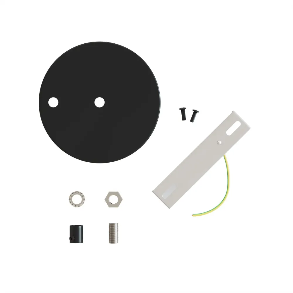 Kit Rozetă de tavan cilindrică din metal Ø 120 mm cu 2 găuri, centrală și decalat - Negru Mat
