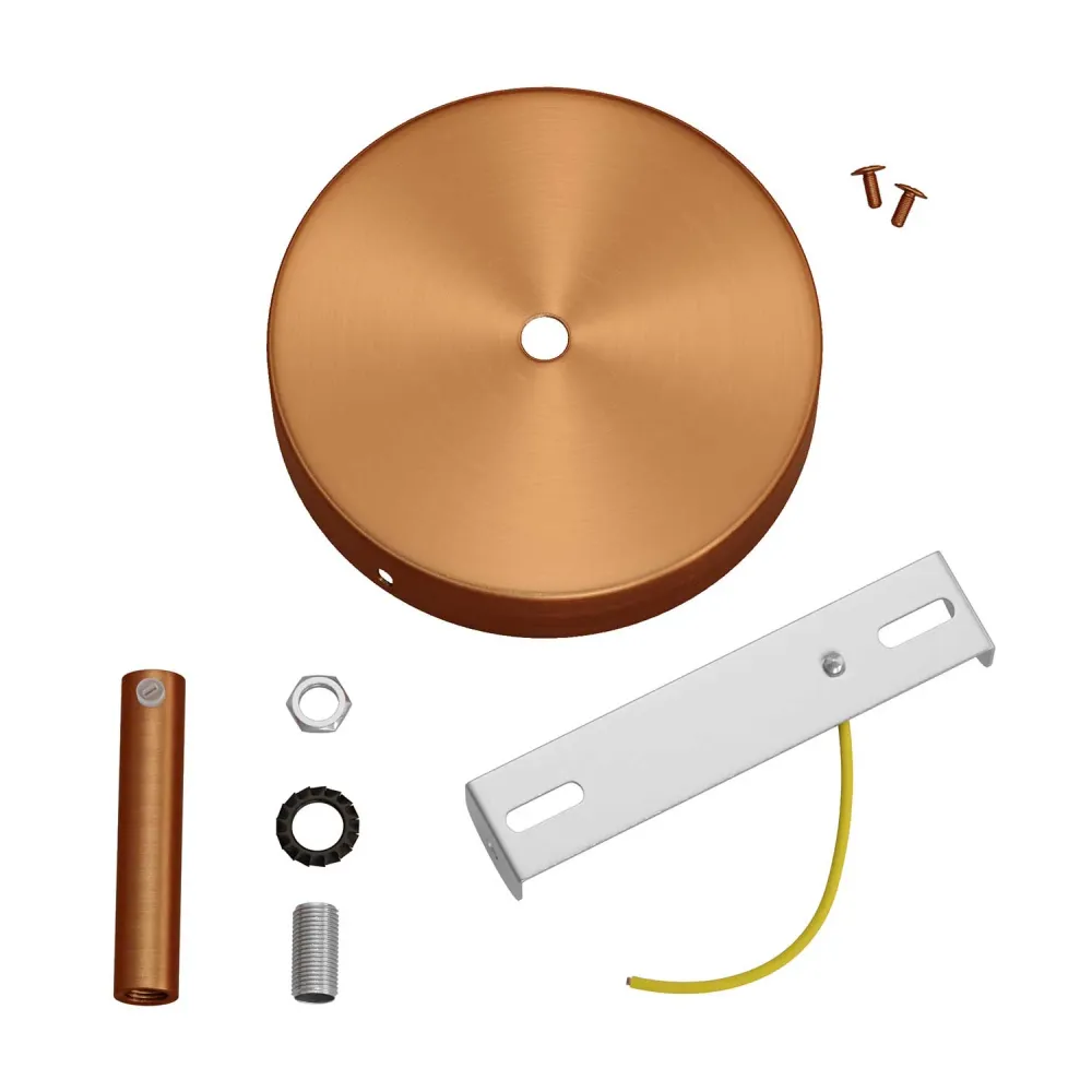 Kit rozeta de tavan cilindrică din metal cu pentru cabluri de 7 cm - Cupru satinat