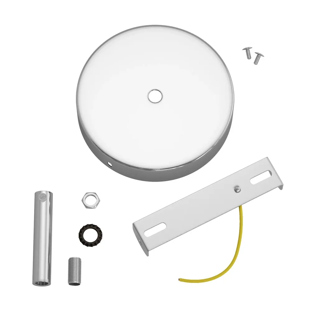 Kit rozeta de tavan cilindrică din metal cu pentru cabluri de 7 cm - Crom
