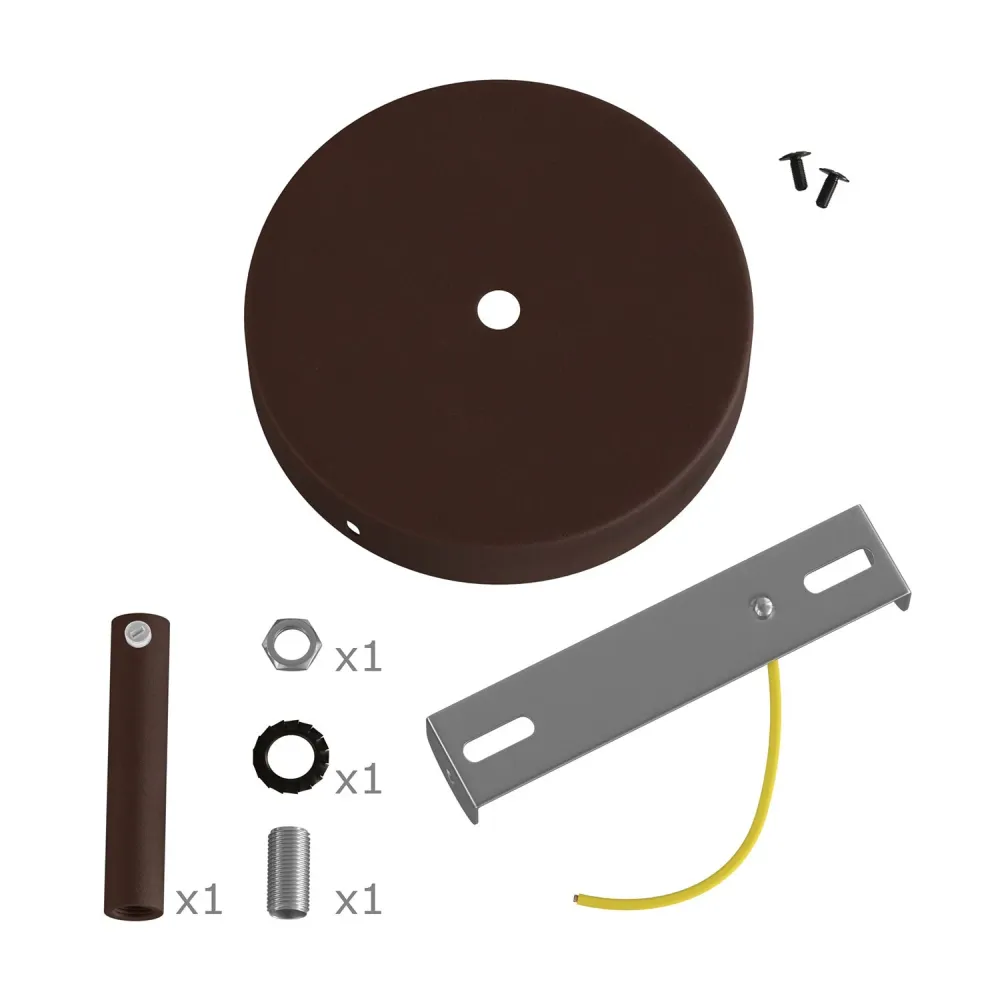 Kit rozeta de tavan cilindrică din metal cu pentru cabluri de 7 cm - Rugină închisă vopsită
