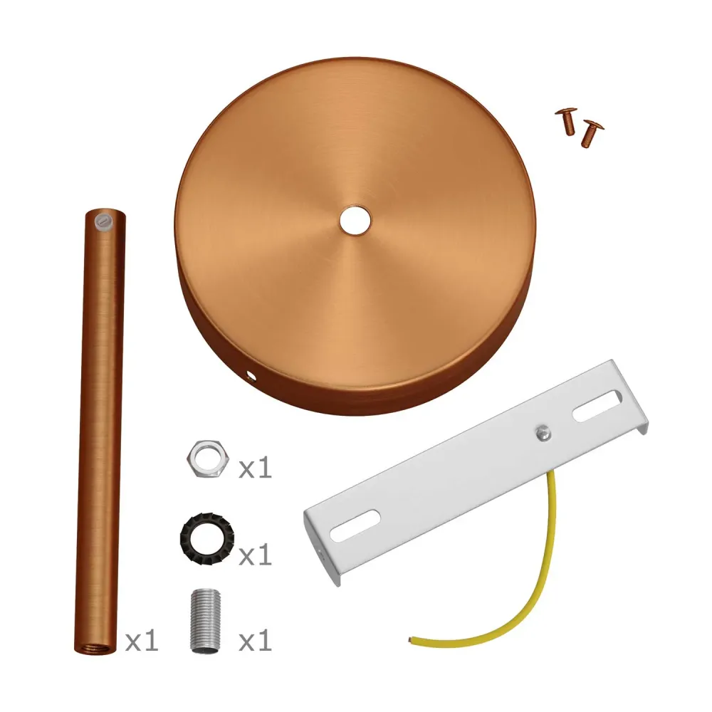 Kit rozeta de tavan cilindrică din metal cu piesă pentru cabluri de 15 cm - Cupru satinat
