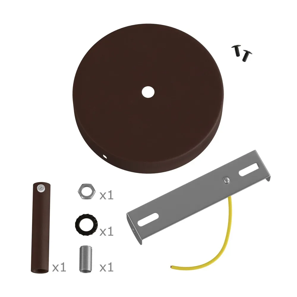 Kit rozeta de tavan cilindrică din metal cu pentru cabluri de 7 cm - Rugină închisă vopsită