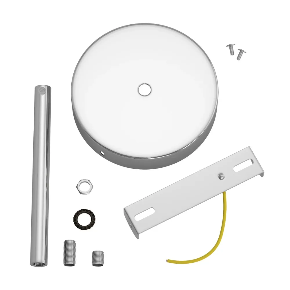 Kit rozeta de tavan cilindrică din metal cu pentru cabluri de 15 cm - Crom