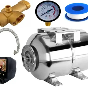 Kit accesorii hidrofor, vas expansiune 24L Inox, presostat, manometru, racord 5 cai bronz, furtun racord Inox cu cot 60cm