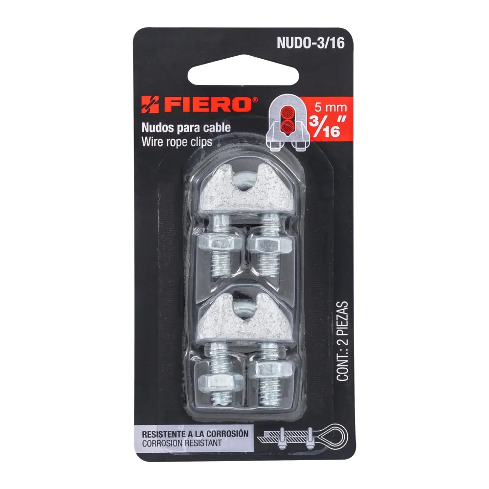 Brida zincata pentru cablu de otel, 5 mm, 2 buc/set, Fiero