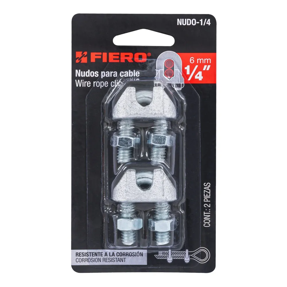 Brida zincata pentru cablu de otel, 6 mm, 2 buc/set, Fiero