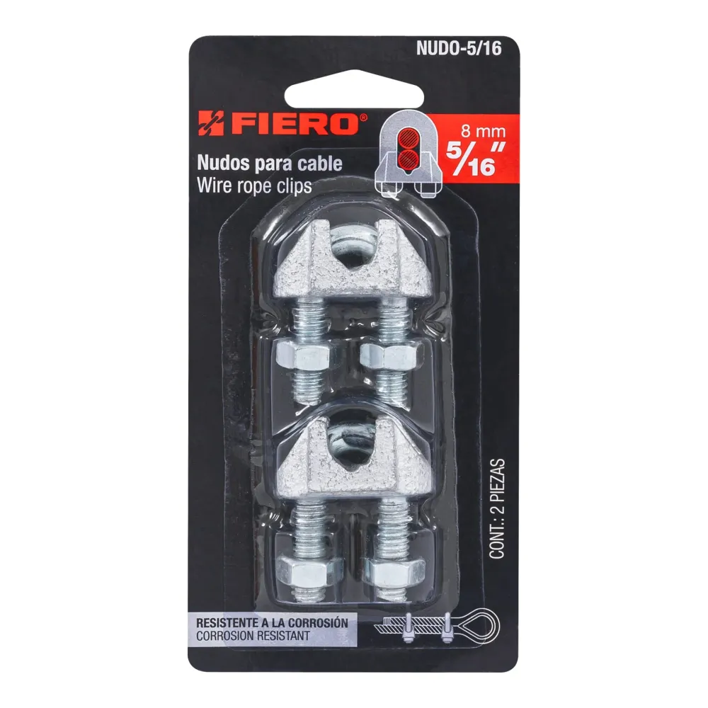 Brida zincata pentru cablu de otel, 8 mm, 2 buc/set, Fiero