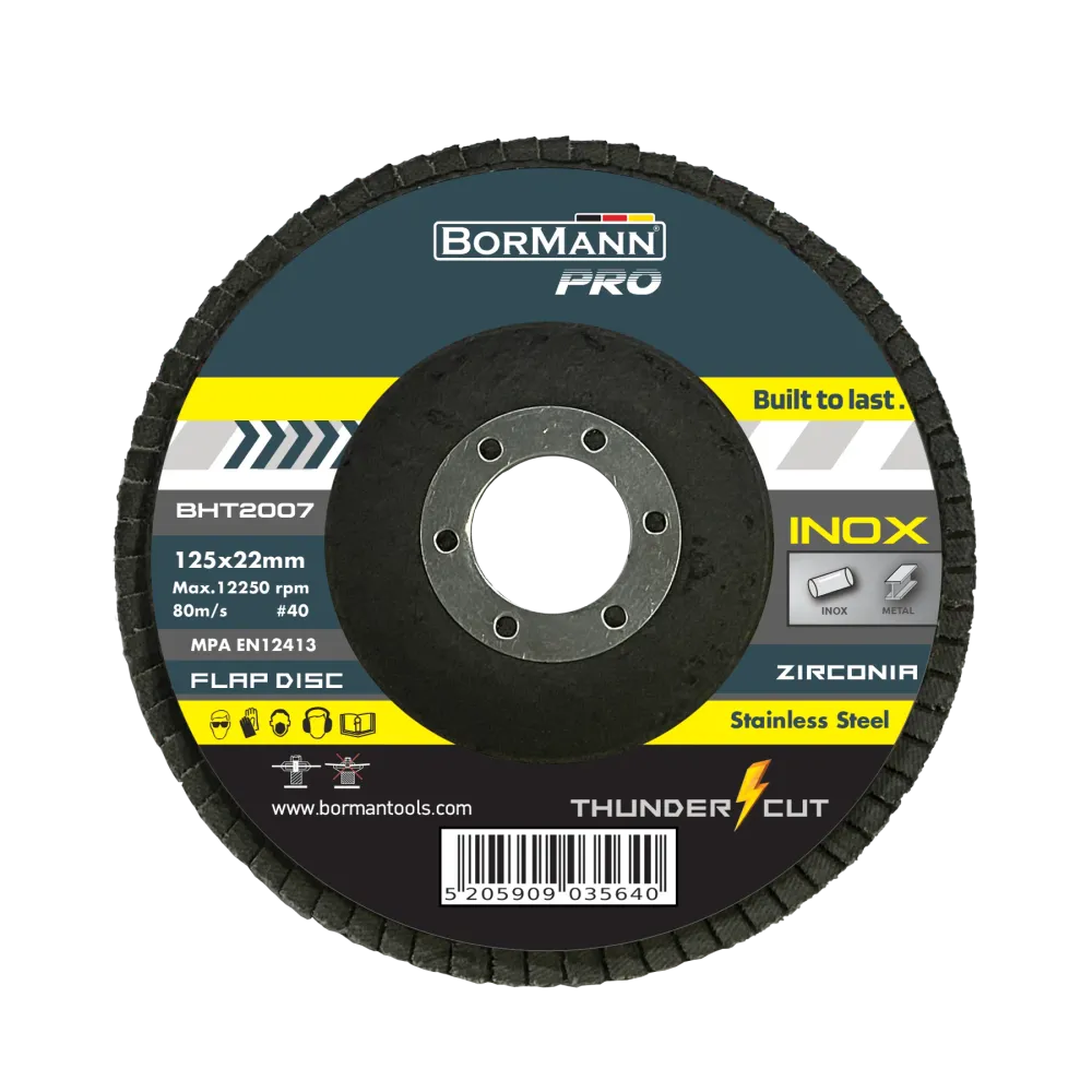 Disc lamelar THUNDER-CUT cu granule din zirconiu pentru inox 125x22.23 z40, BorMann PRO
