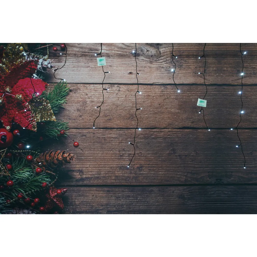 Instalatie de Craciun Vivimall® Tip Franjuri, 8 jocuri de lumini, Sectiune 5 m, 143 LED-uri, Interconectabila, Fir Negru,...