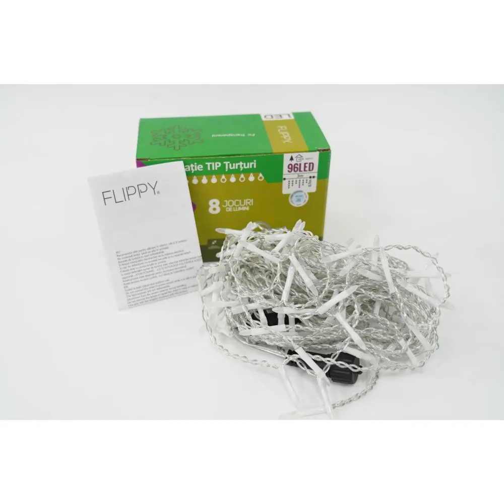 Instalatie de Craciun Vivimall® Tip Turturi, 8 jocuri de lumini Sectiune 3 m, 96 LED-uri, Interconectabila, Fir Transparen...