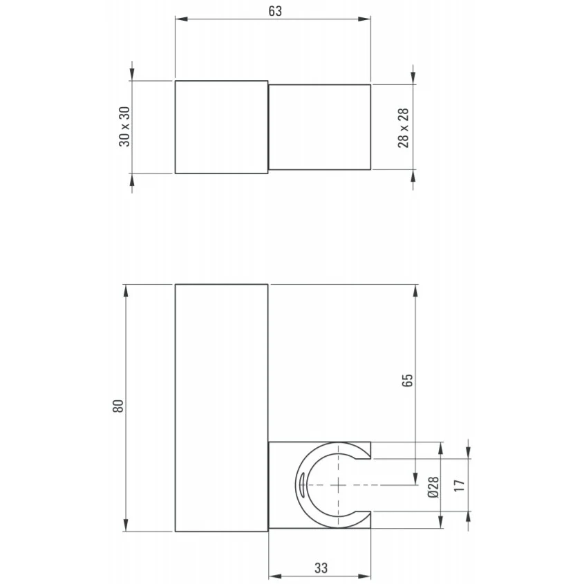 Deante Square Suport fix para de dus, negru