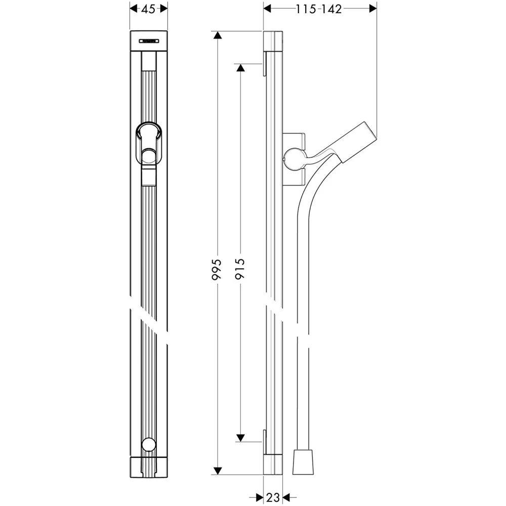 Hansgrohe Raindance Unica Bara de dus 900 mm, crom