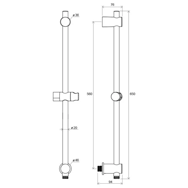 Ravak Chrome Bara de dus cu suport reglabil, 60 cm