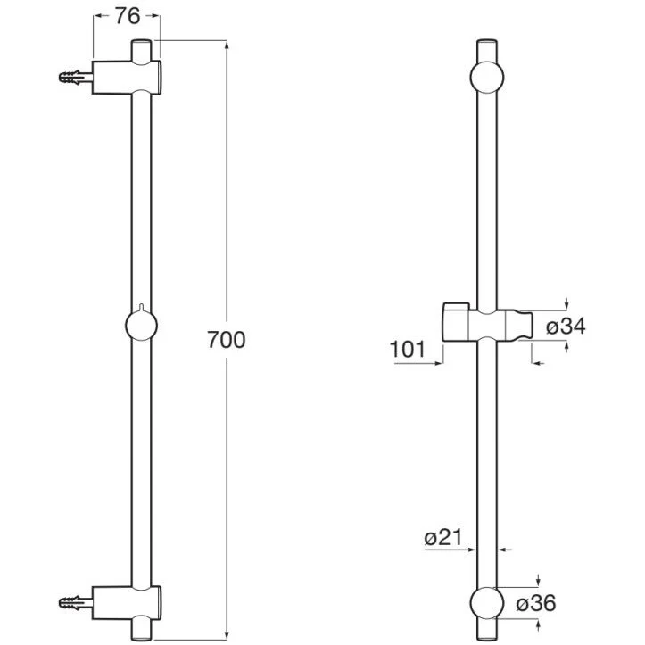 Roca Stella Bara de dus 700 mm cu suport reglabil pentru para de dus