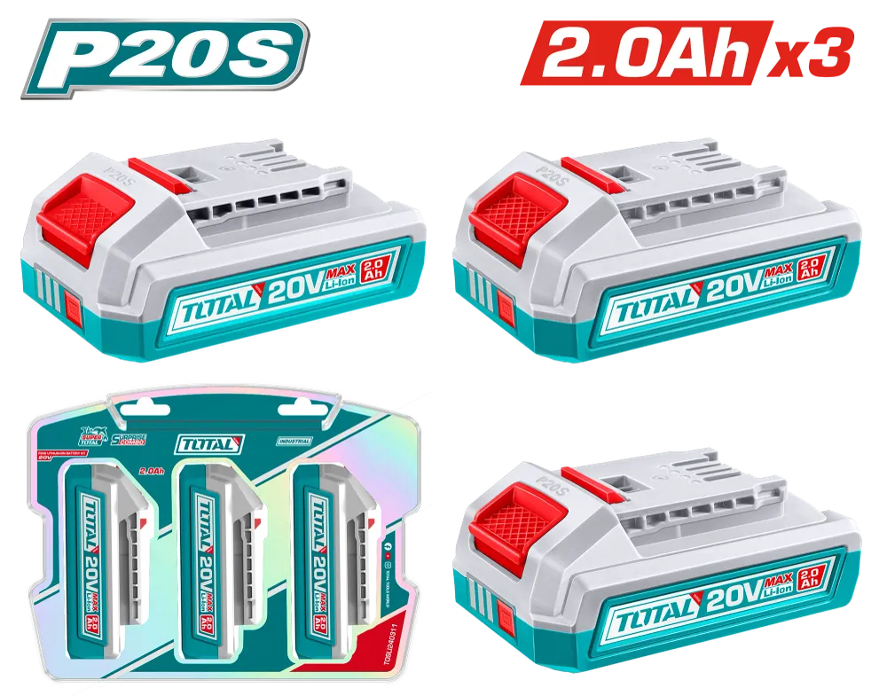 Kit 3 acumulatori TOTAL 20V, 2.0Ah, Li-Ion, compatibil P20S
