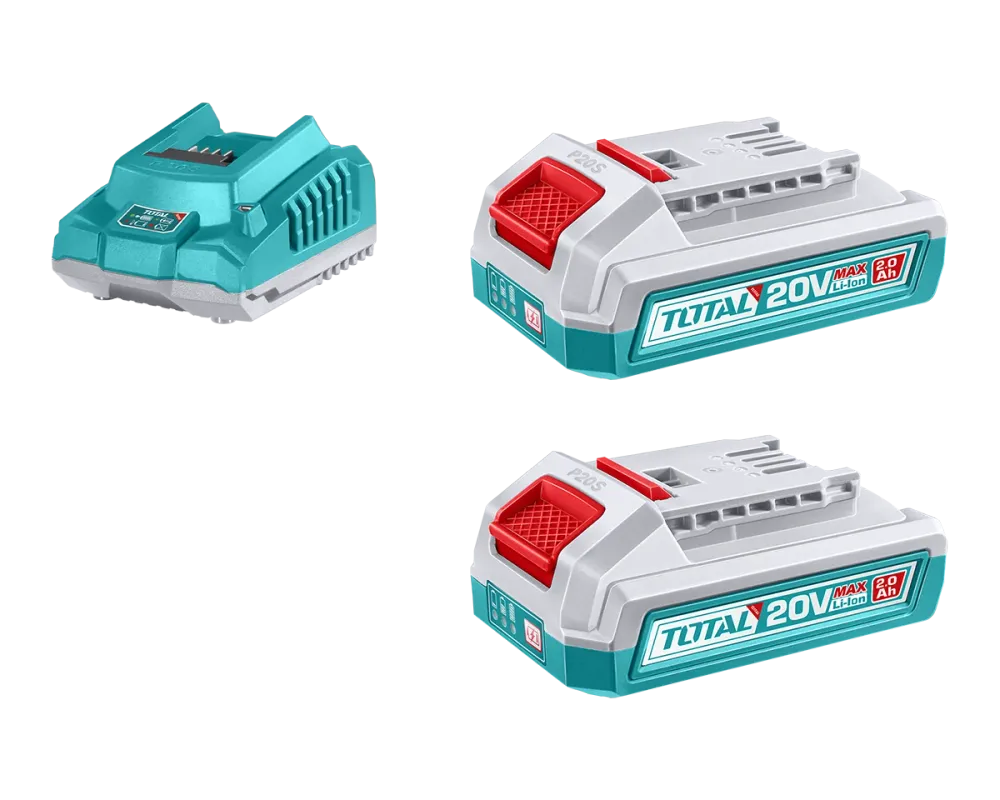 Kit TOTAL 20V – 2 baterii Li-Ion 2.0Ah + incarcator rapid P20S