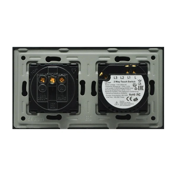 Intrerupator cap-scara simplu cu touch + priza simpla 2P+T, 16A, rama din sticla, alb, Aledio A2W1PA
