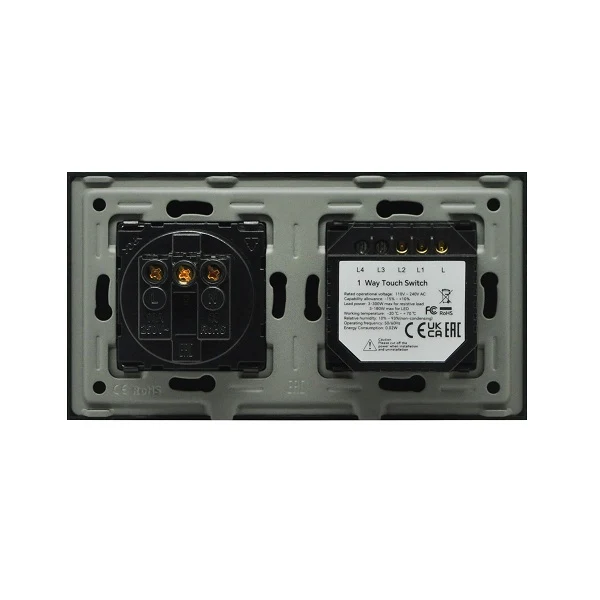 Intrerupator dublu cu touch + priza simpla 2P+T, 16A, rama din sticla, alb, Aledio A2G1PA