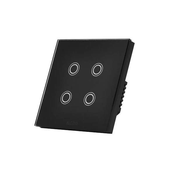Intrerupator inteligent cvadruplu, cu touch, rama din sticla, WiFi, negru, Aledio A04WFN