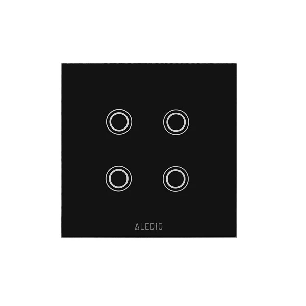Intrerupator inteligent cvadruplu, cu touch, rama din sticla, WiFi, negru, Aledio A04WFN