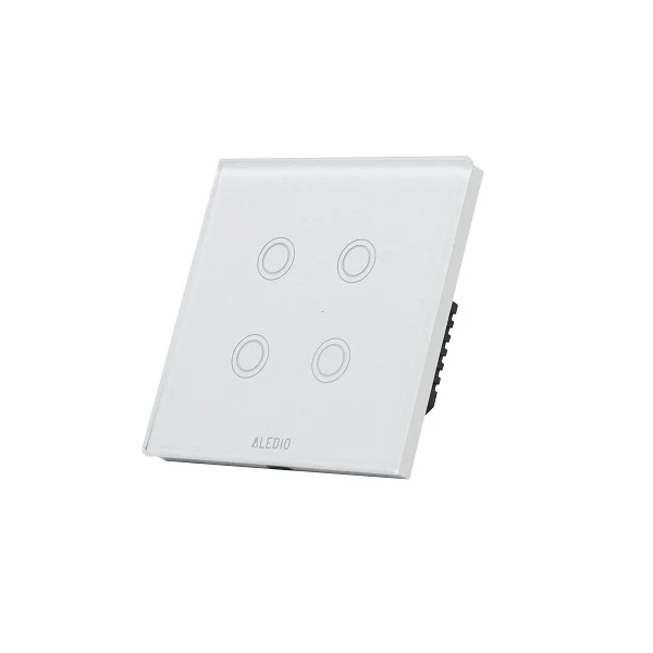 Intrerupator inteligent cvadruplu, cu touch, rama din sticla, WiFi, alb, Aledio A04WFA