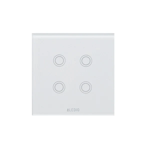Intrerupator inteligent cvadruplu, cu touch, rama din sticla, WiFi, alb, Aledio A04WFA