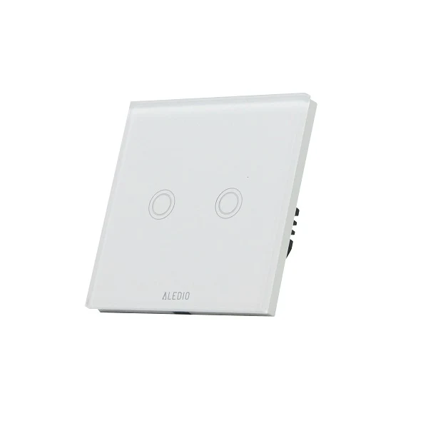 Intrerupator inteligent dublu, cu touch, rama din sticla, WiFi, alb, Aledio A02WFA
