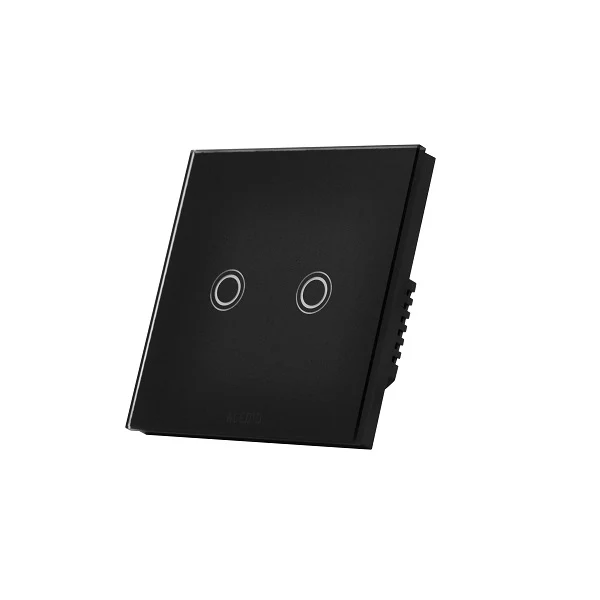 Intrerupator inteligent dublu, cu touch, rama din sticla, WiFi, negru, Aledio A02WFN