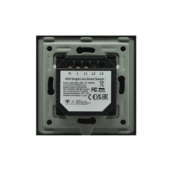 Intrerupator inteligent simplu, cu touch, rama din sticla, WiFi, negru, Aledio A01WFN