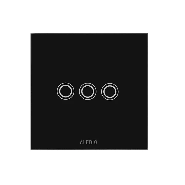 Intrerupator inteligent triplu, cu touch, rama din sticla, WiFi, negru, Aledio A03WFN