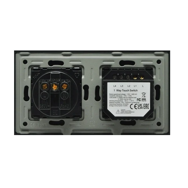 Intrerupator simplu cu touch + priza simpla 2P+T, 16A, rama din sticla, alb, Aledio A1G1PA
