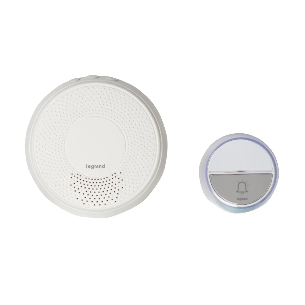 Kit sonerie wireless Comfort, 15 melodii, 75dB, IP44, cu receptor cu alimentare la priza, alb, Legrand 094254