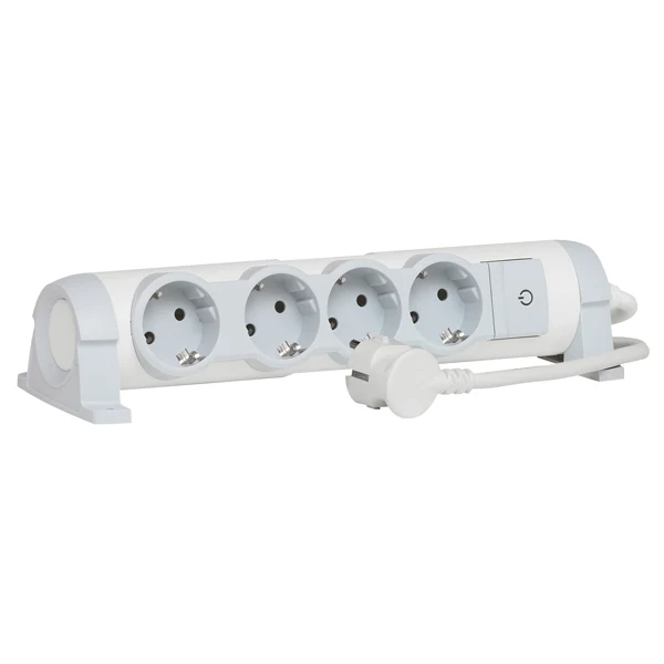 Prelungitor electric, 3m, 4 prize cu protectie, cu intrerupator, Alb/Gri, MOES 694627