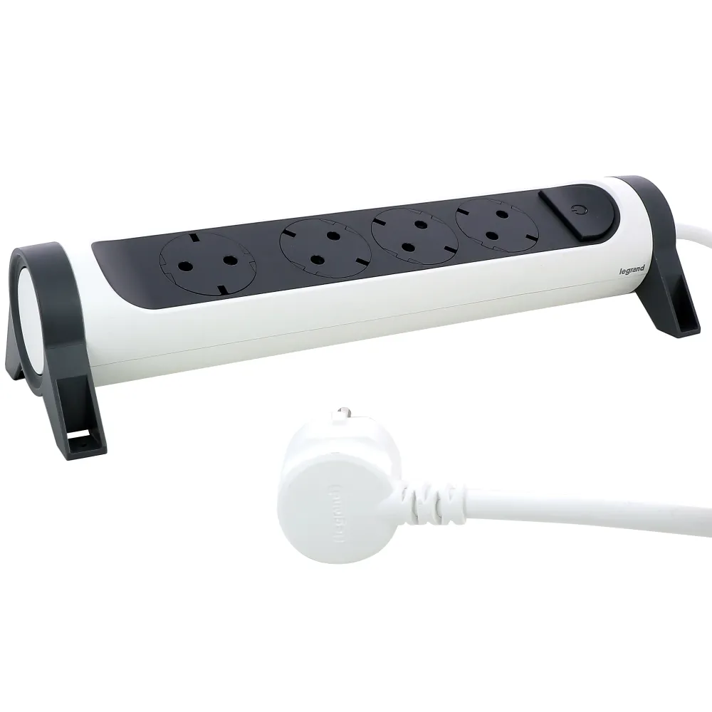 Prelungitor electric rotativ, 1.5m, 4 prize cu protectie, cu intrerupator, Alb/Gri inchis, MOES RevOlution 694529